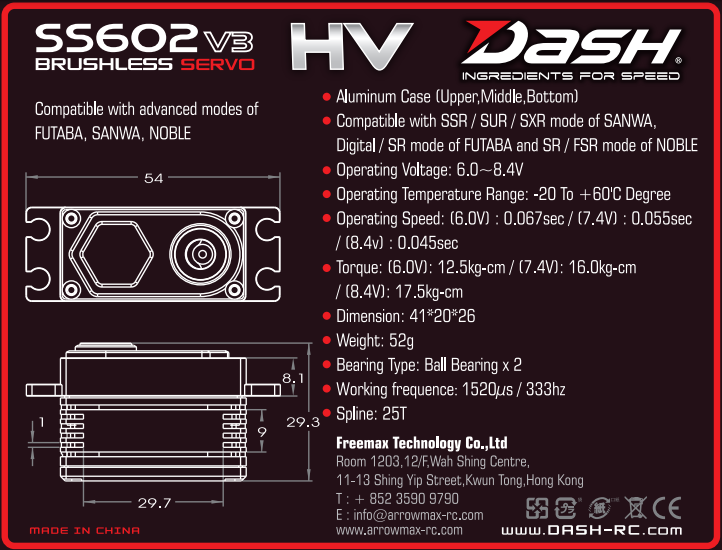 DASH SS602 V3 HV A10 Super Speed Low Profile Brushless Servo A10 V3 DA-720603